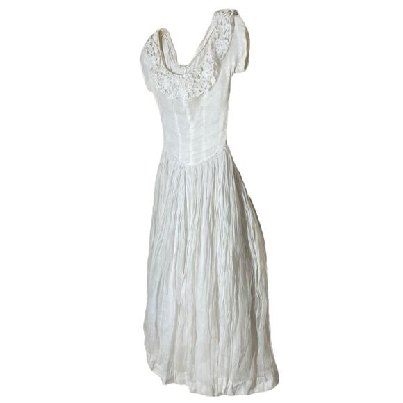 Vintage Wedding Dress Tea Length Lace Collar Short Sleeve Cottage Fairy Handmade - Picture 4 of 13